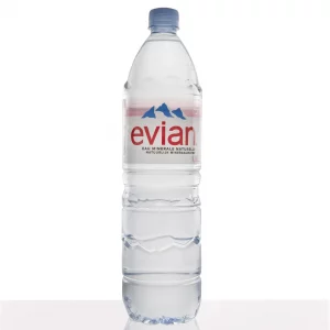 Eau minérale Evian - 1,5 L, boisson à partager pour un dîner, réunion, cocktail ou évènement - Jardins d'Épicure traiteur artisanal et écoresponsable qui fait de livraison à Paris et Île de France