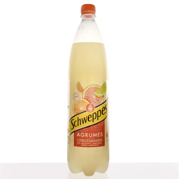 Schweppes Agrum' 1,25 L, boisson à partager pour un dîner, réunion, cocktail ou évènement - Jardins d'Épicure traiteur artisanal et écoresponsable qui fait de livraison à Paris et Île de France